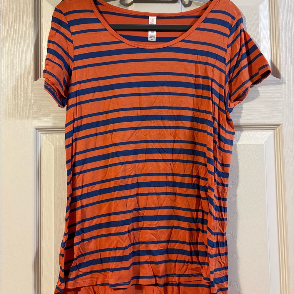 LuLaRoe Orange and Blue Striped Top